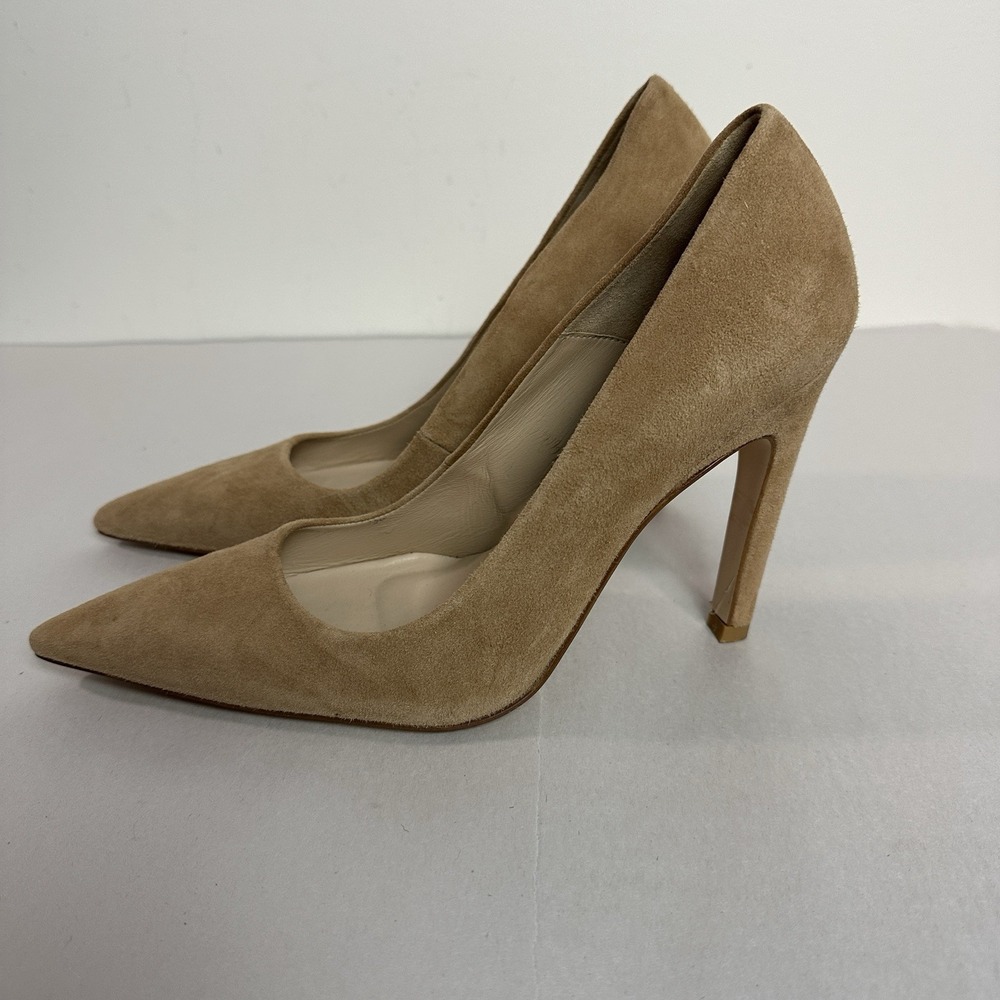 Classic Pointed-Toe Suede Pumps in Beige